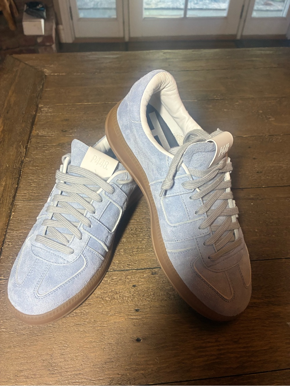 P448  NEW Women’s sneakers. 
Light Blue Suede Sneakers with Gum Sole.  Size 8